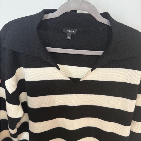 Talbots V-Neck Collared Sweater in Black and Cream Stripes - Picture 5 of 8